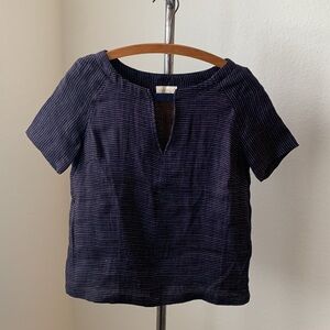 Momoni sz XS Striped linen short sleeve flax top navy brown EUC eco minimalist